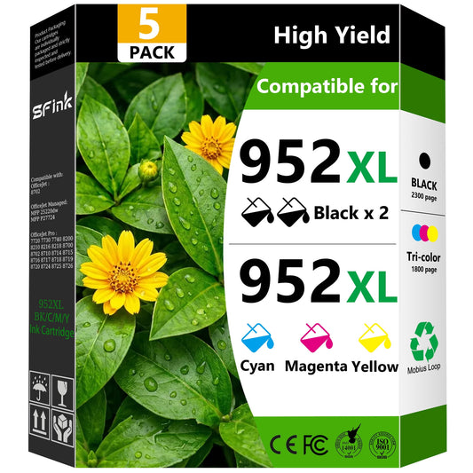 952XL 952 XL Ink Cartridges Combo Pack 5 Pack Compatible for HP 952XL Ink Cartridges for OfficeJet 8702 OfficeJet Pro 7720 7740 8210 8710 Printers