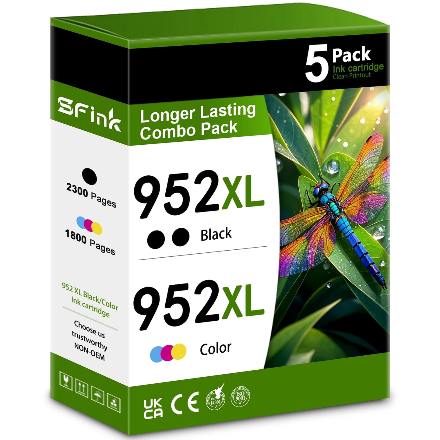 952XL Ink 5-Pack Combo Pack (2BK/1C/1M/1Y) Compatible for HP952XL 952 Ink Cartridges for OfficeJet 8702 OfficeJet Pro 7700 8210 8700 8730 8740 Printer