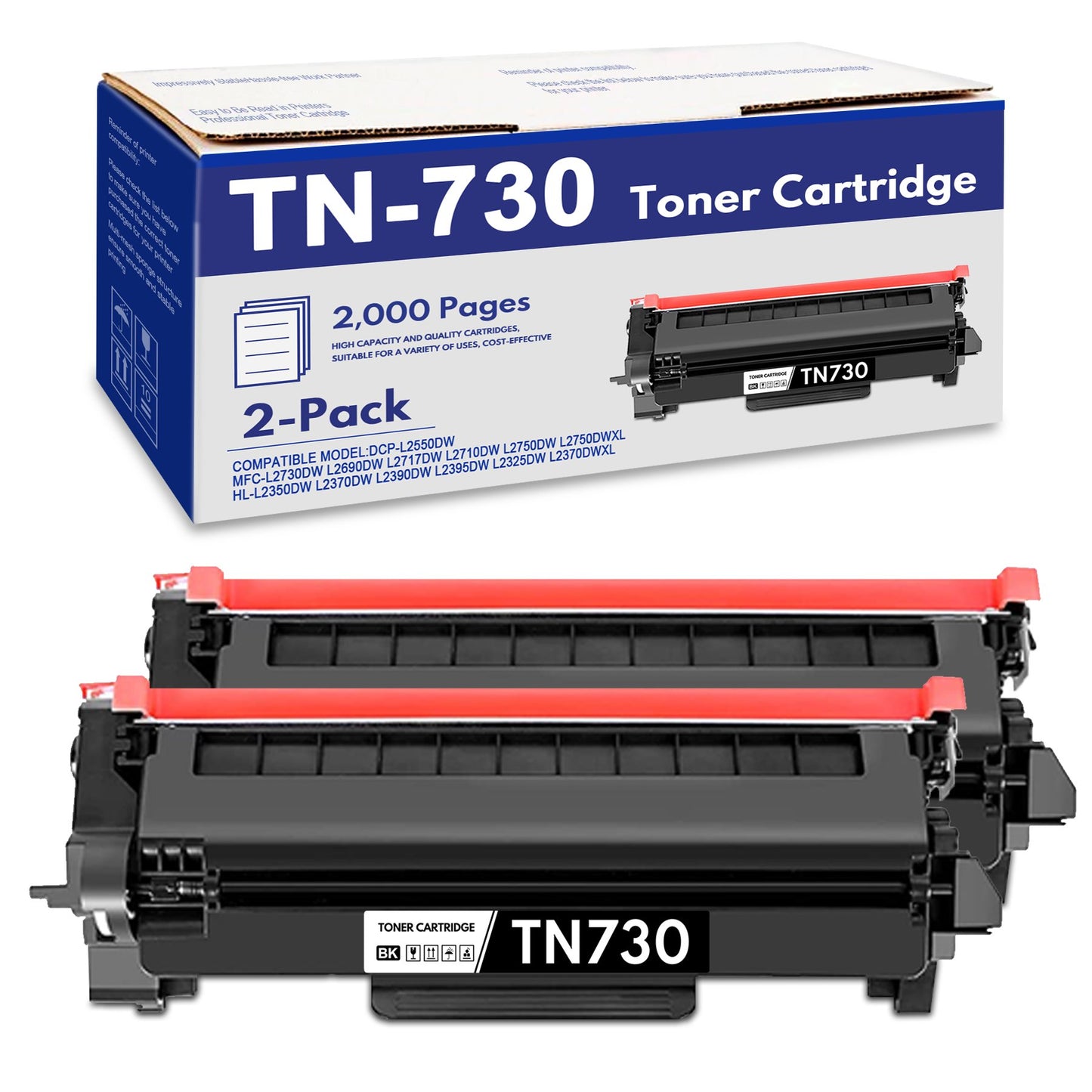 TN730 TN 730 Toner Cartridge Compatible for Brother TN 730 TN-730 TN730 Toner Cartridges for MFC-L2730DW HL-L2390DW DCP-L2550DW Printer (Black,2 Pack)