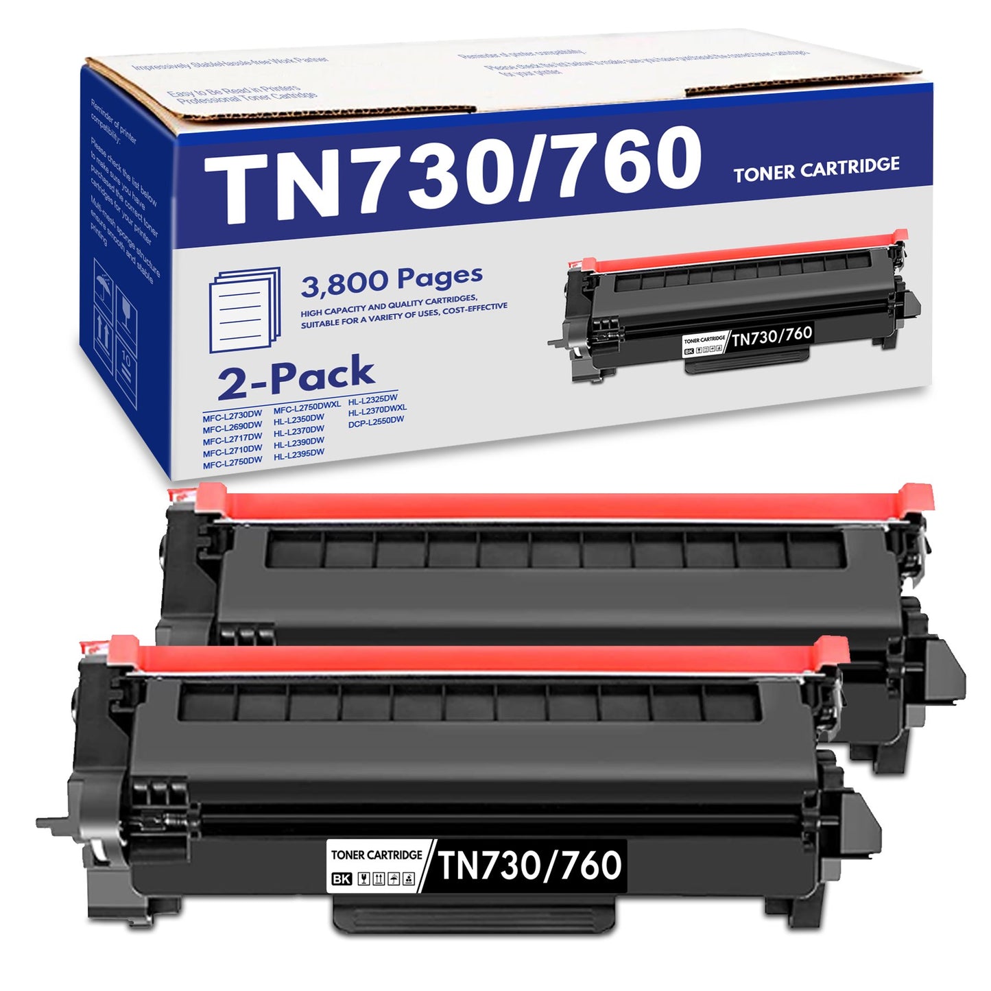 TN730 TN760 Toner Cartridge Compatible for Brother TN760 TN-760 TN 760 Toner Cartridges for MFC-L2710DW MFC-L2730DW HL-L2395DW HL-L2370DW DCP-L2550DW Printer,TN730/TN760 Toner (2 Black)