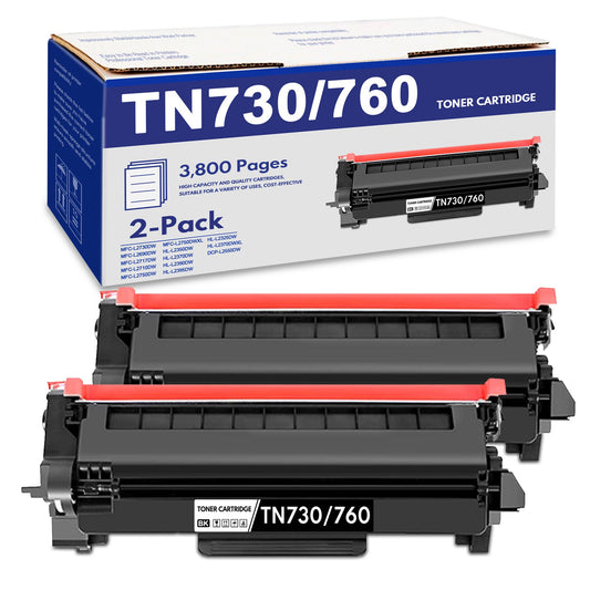 TN730 TN760 Toner Cartridge Compatible for Brother TN760 TN-760 TN 760 Toner Cartridges for MFC-L2710DW MFC-L2730DW HL-L2395DW HL-L2370DW DCP-L2550DW Printer,TN730/TN760 Toner (2 Black)