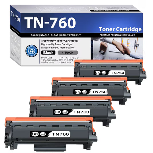 TN760 TN-760 Toner Cartridge 4 Pack ZXTZX Compatible for Brother TN-760 760 Work for DCP-L2550DW HL-L2370DW Printers