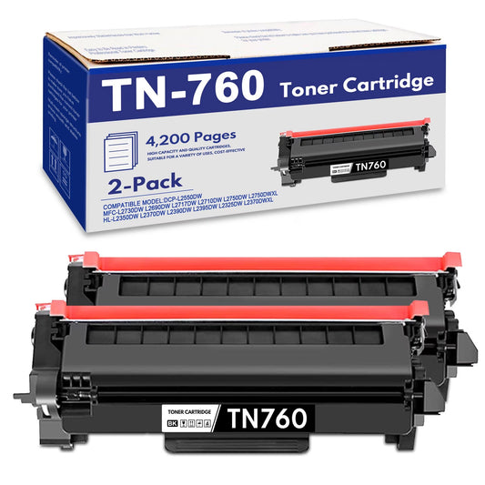 TN760 TN 760 Toner Cartridge Compatible for Brother TN 760 TN-760 TN760 Toner Cartridges for MFC-L2730DW HL-L2390DW DCP-L2550DW Printer (Black,2 Pack)
