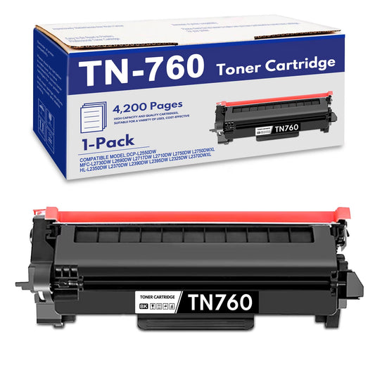 TN760 Toner Cartridge Compatible for Brother TN760 TN-760 TN 760 Toner Cartridges for MFC-L2750DWXL HL-L2370DW DCP-L2550DW Printer (Black,1 Pack)