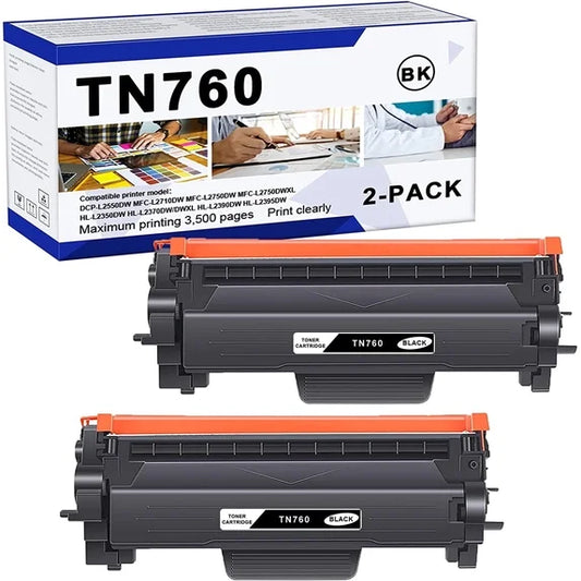 TN760 Toner Cartridge Compatible for Brother DCP-L2550DW Printer (Black, 2-Pack)