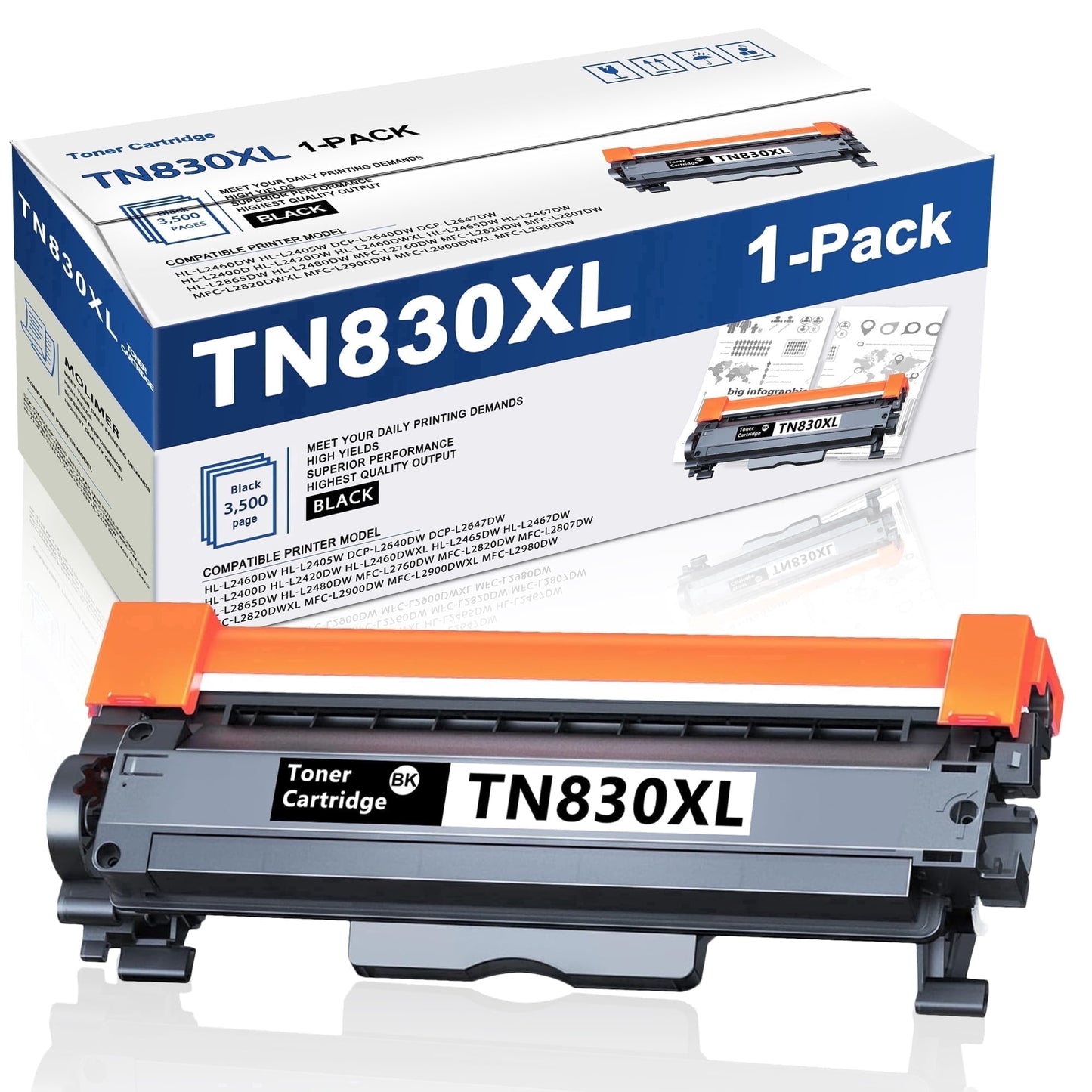 TN830XL TN830 Toner Cartridge 1 Pack High Yield Compatible for Brother DCP-L2640DW HL-L2460DW HL-L2480DW HL-L2400D HL-L2405W MFC-L2820DW Printer （Black）