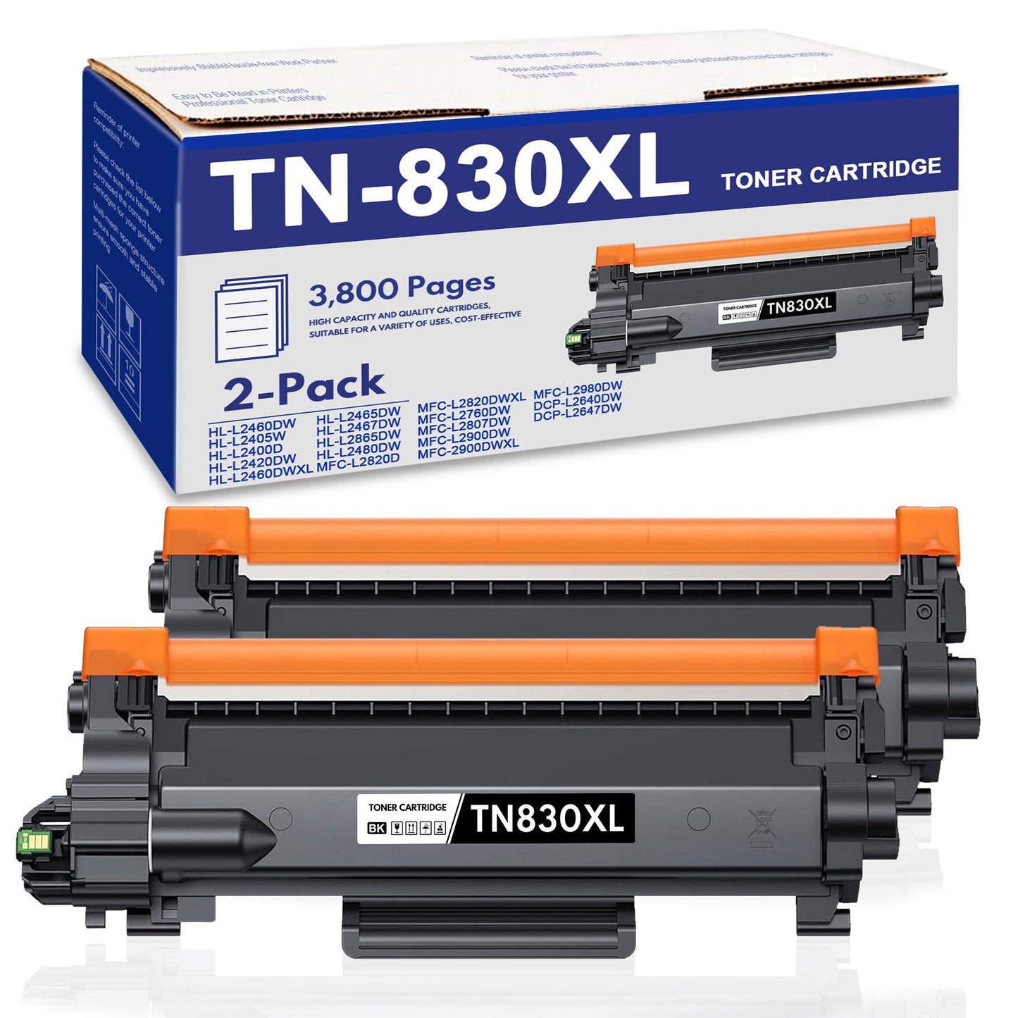 TN830XL Toner Cartridge Compatible for Brother Toner TN830XL TN830 for DCP-L2640DW HL-L2480DW MFC-L2807DW MFC-L2820DW MFC-L2820DWXL Printer(2 Black)