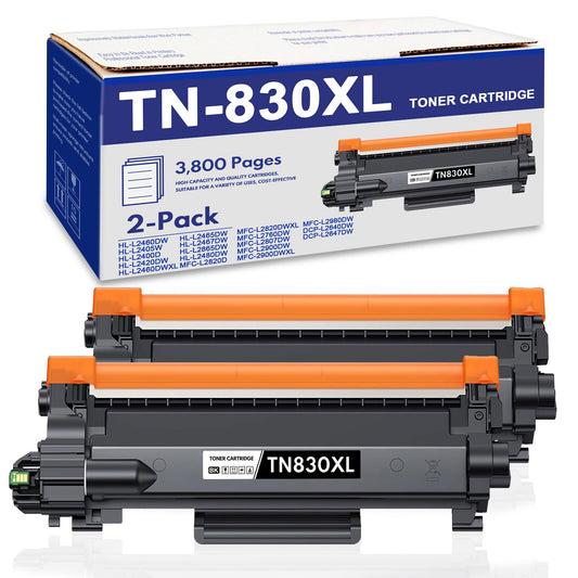 TN830XL Toner Cartridge Compatible for Brother Toner TN830XL TN830 for DCP-L2640DW HL-L2480DW MFC-L2807DW MFC-L2820DW MFC-L2820DWXL Printer(2 Black)