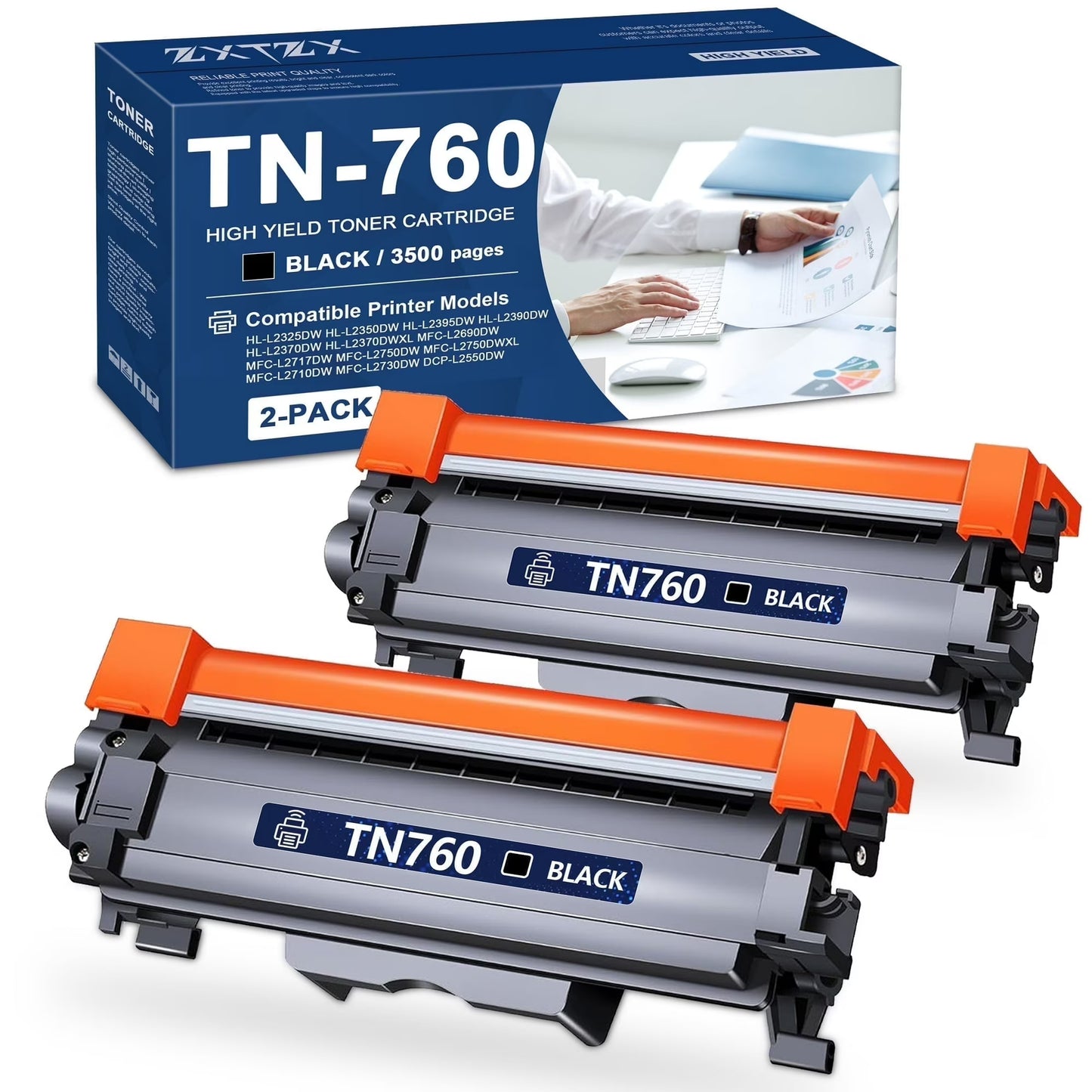TN 760 Toner Compatible for Brother TN760 TN730 Black Toner Cartridges 2 Pack