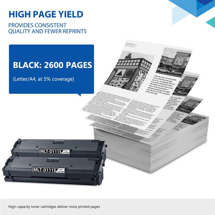 D111S Toner Cartridge Compatible for Samsung MLT-D111S Black Toner Cartridges Printer 2 Pack