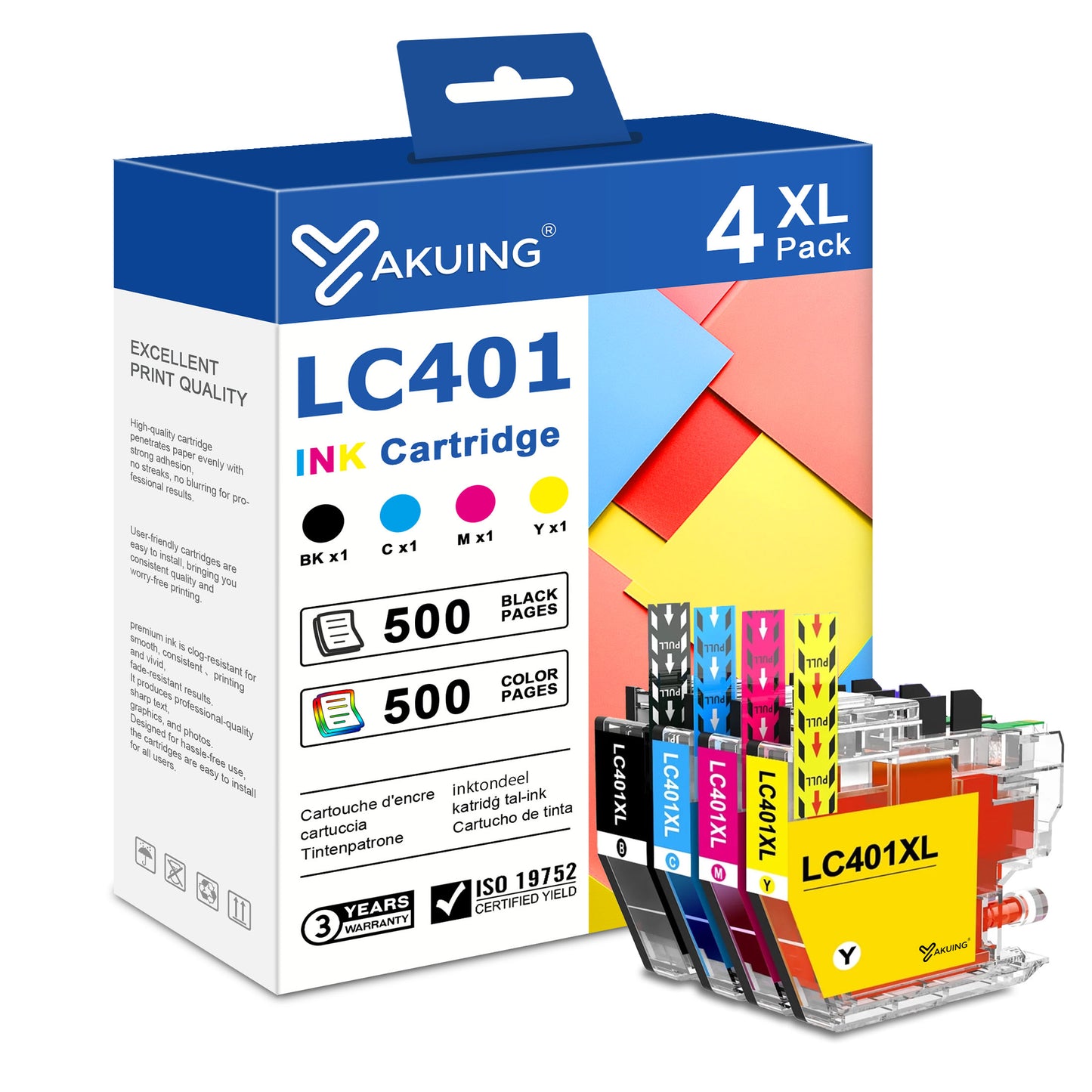 LC401 LC401XL Ink Cartridges Compatible for Brother LC401 LC401XL Ink Cartridge for MFC-J1010DW MFC-J1012DW Printer (1 Black, 1 Cyan, 1 Magenta, 1 Yellow)