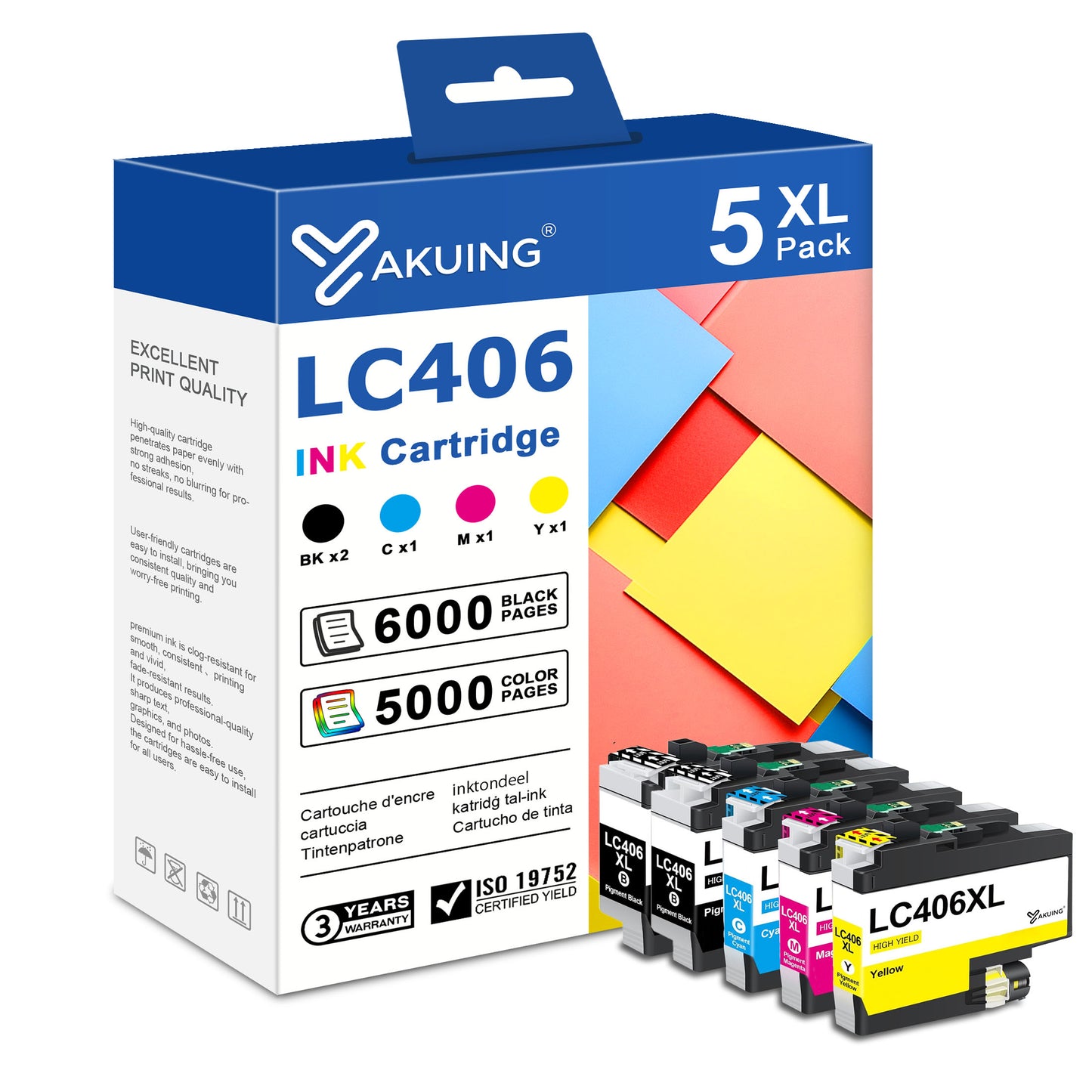 LC406XL Ink Cartridges Compatible for Brother LC406XL Ink Cartridge for MFC-J5955DW HL-JF1 Printer (5-PACK)