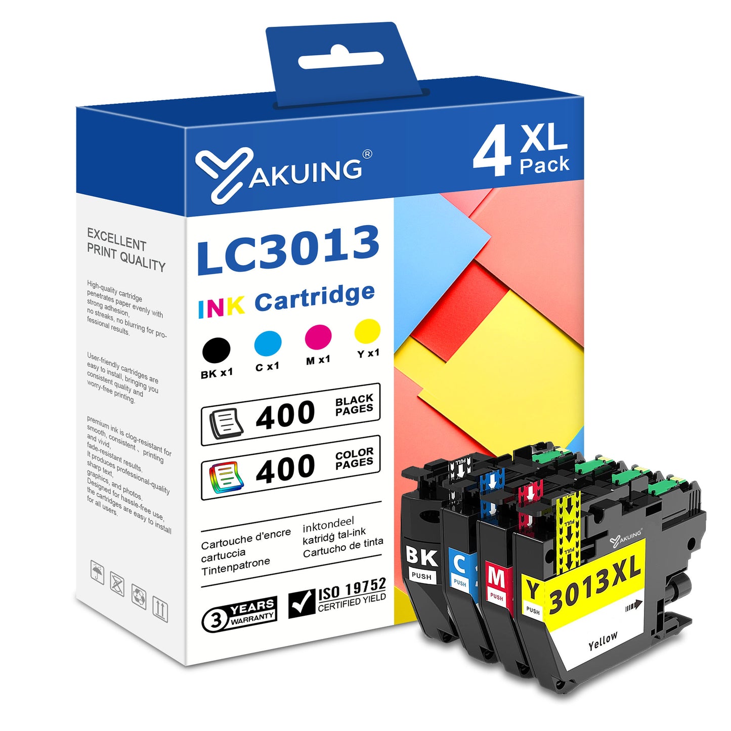 LC3013XL Ink Cartridges Compatible for Brother LC3013XL Ink Cartridge for MFC-J491DW MFC-J497DW Printer (Black, Cyan, Magenta, Yellow)