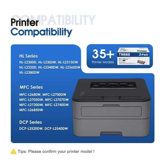 TN660 Toner Cartridge 2 Pack Black Compatible for Brother TN660 TN630 TN 660 TN 630 TN-660 TN-630 Toner Cartridge for DCP-L2520DW DCP-L2540DW HL-L2320D MFC-L2705DW Printer
