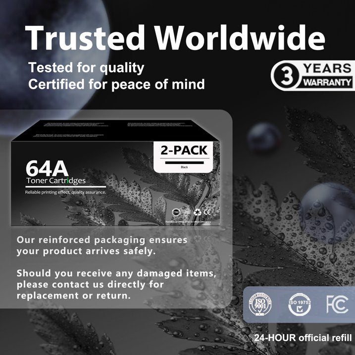 64A Black Toner Cartridge Compatible for 64A CC364A Toner Cartridge for P4014dn P4014n P4015dn(2 Pack)