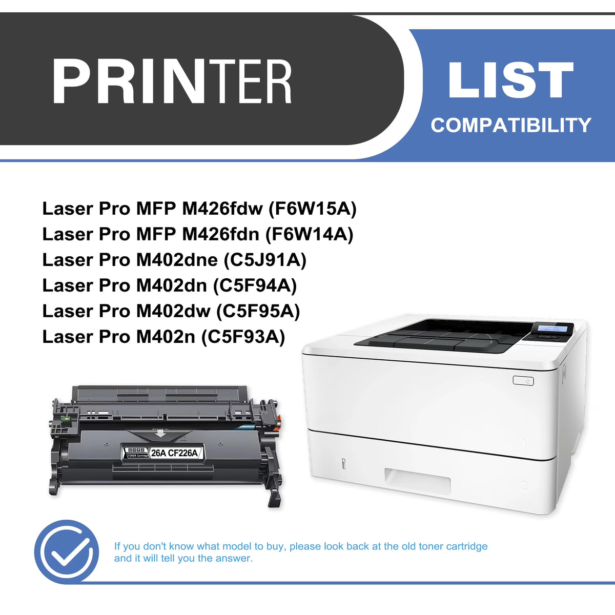 26A CF226A Toner Cartridge Black 1-Pack Compatible for 26A CF226A Toner Cartridges for Laser Pro M402 Series ; Laser Pro MFP M426 Series Printer
