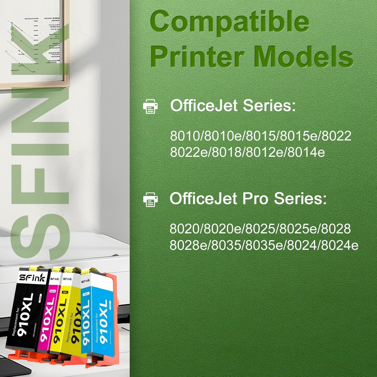 910xl 910 xl ink Cartridges 4 Pack Compatible for HP 910xl Combo Pack ink Cartridges for OfficeJet 8010 8015 Pro 8020 8020e 8025 8028 Printers