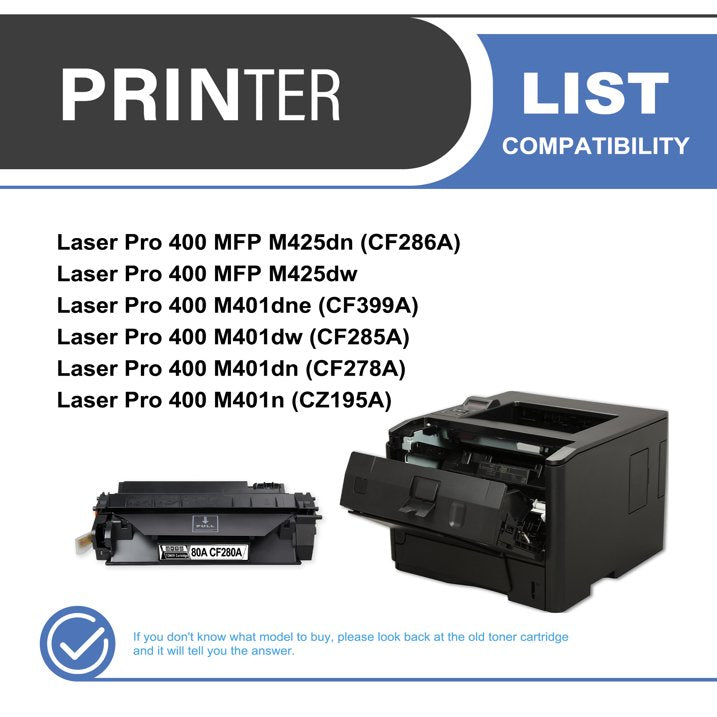 80A CF280A Toner Cartridge Black 1-Pack Compatible for HP 80A CF280A Toner Cartridges for Laser Pro 400 M401, MFP M425 Series Printer