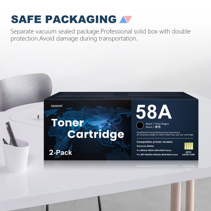 58A CF258A Black With Chip Compatible for 58A Toner Cartridges M404n M404dn MFP M428fdw (2 Pack)
