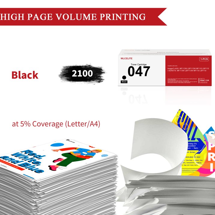 047 Toner Replacement for Canon 047 Black Toner Cartridge for Color imageCLASS LBP113W LBP112 LBP110 Printers
