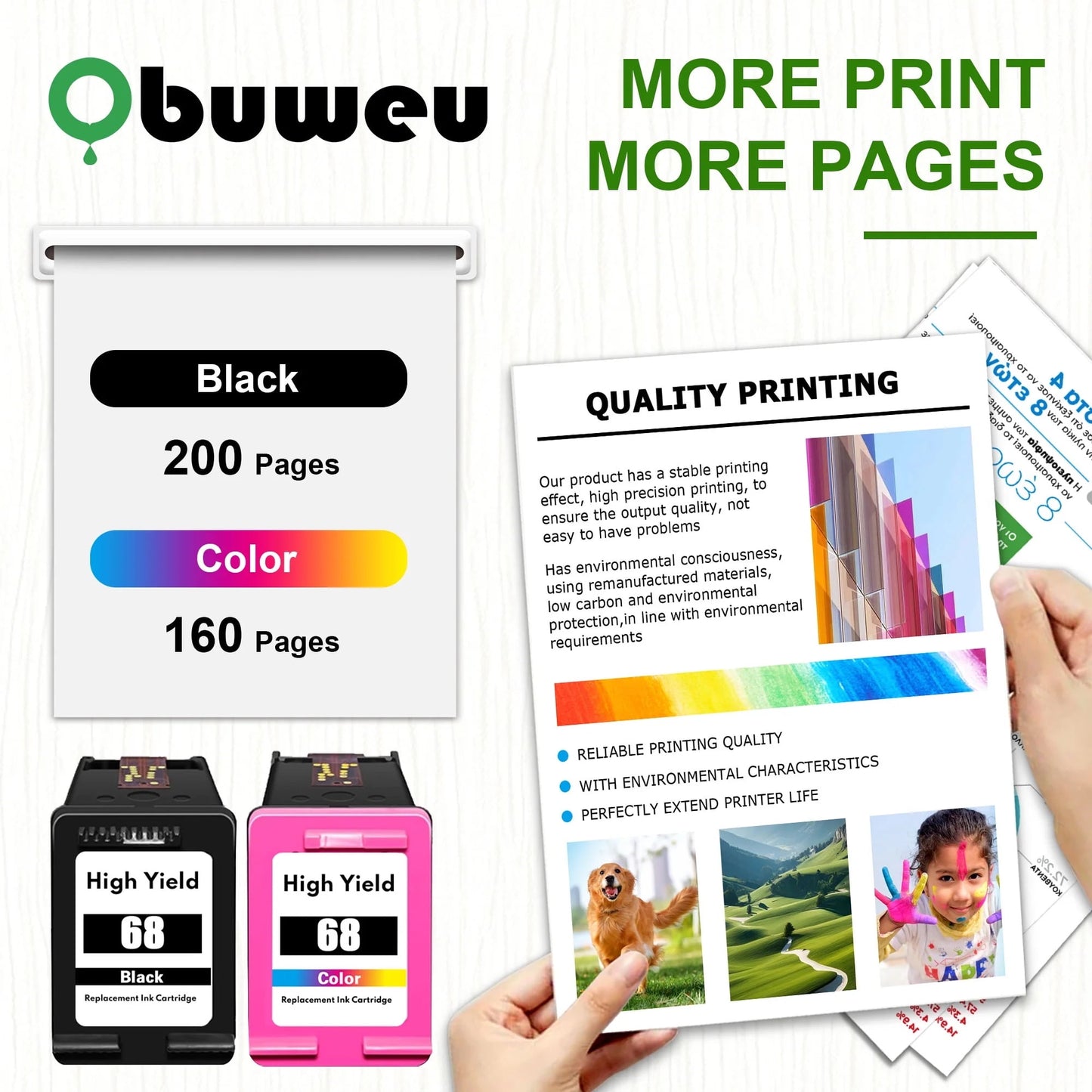 68 Ink Cartridge Compatible for HP68 Ink Cartridges for Envy 6552e 6555e 6155e 6152e 6558e 6552e 6555e Printers Black/Tri-Color 2-Pack