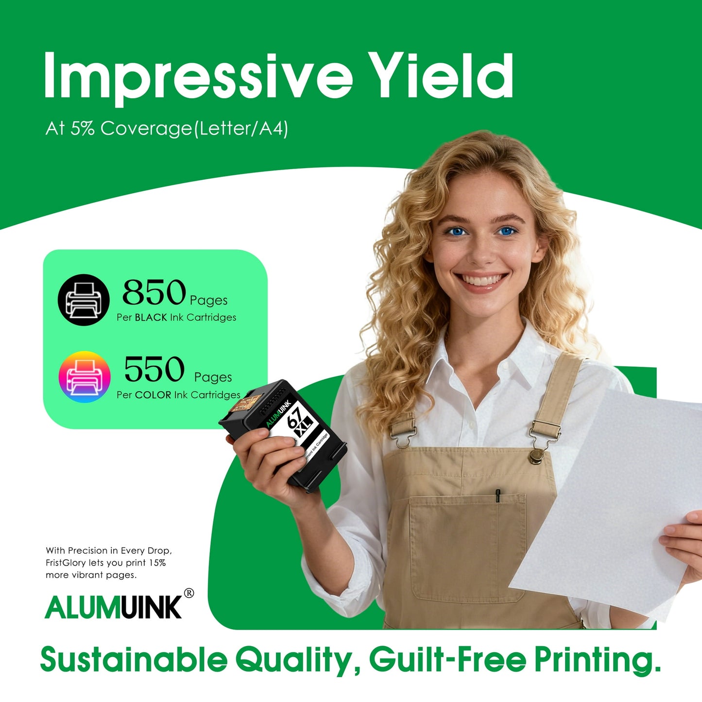67XL Ink Cartridge 2-Pack Black/Tri-Color Compatible for HP67 Ink Cartridges for DeskJet 2700 2700e 2855e 2755 2755e 4155e 4255e Envy 6000 6400 6055e Printer