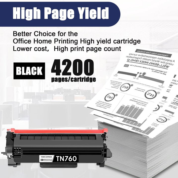 TN760 Toner Cartridge Compatible for Brother TN760 TN-760 TN 760 Toner Cartridges for MFC-L2750DWXL HL-L2370DW DCP-L2550DW Printer (Black,1 Pack)