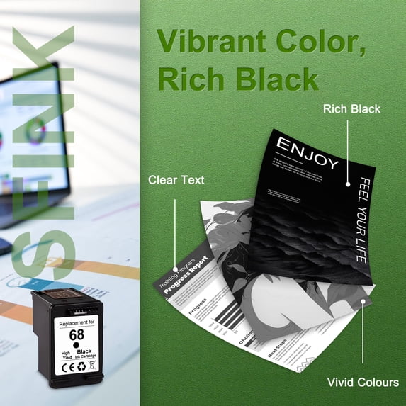68 Ink（1-Pack Black） Combo Pack Compatible for HP68 Ink Cartridges Work for for Envy 6552e 6555e 6155e 6152e 6558e 6552e 6555e Printers