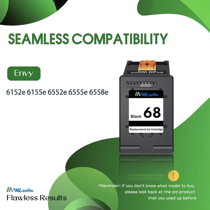 68 Ink Compatible for HP 68 Black Ink Cartridge for Envy 6100e 6500e Series