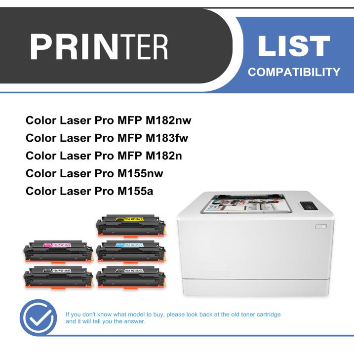 215A W2310A Toner Cartridge 5-Pack Compatible for HP 215A W2310A Toner Cartridges for Color Laser Pro M155, Color Laser Pro MFP M182, M183 Series Printer (2 Black, 1 Cyan, 1 Magenta, 1 Yellow)