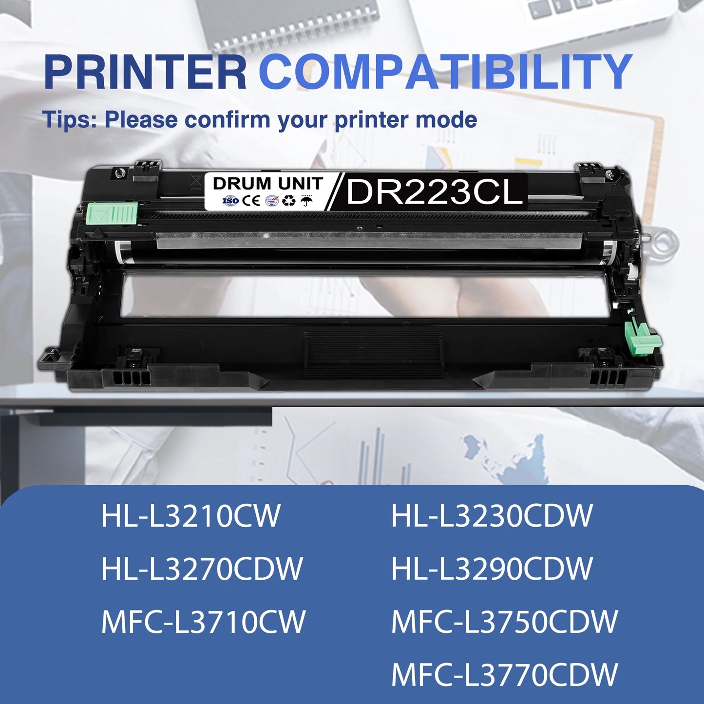 DR223CL Drum Unit Compatible for Brother DR223CL Combo Pack Drum Unit for MFC-L3750CDW MFC-L3770CDW(4 Pack BK/C/M/Y)