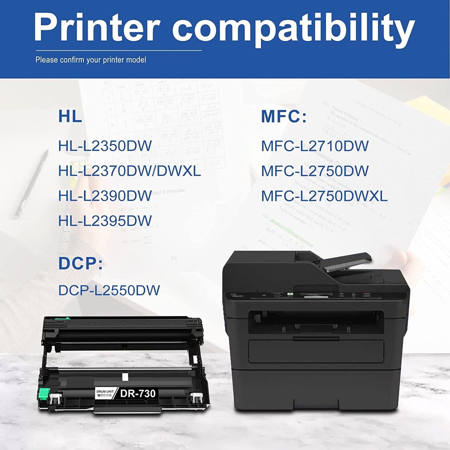 DR 730 Black Drum Unit (NOT Toner) Replacement for Brother DR 730 for Brother HL-L2350DW Printer (1 Pack)