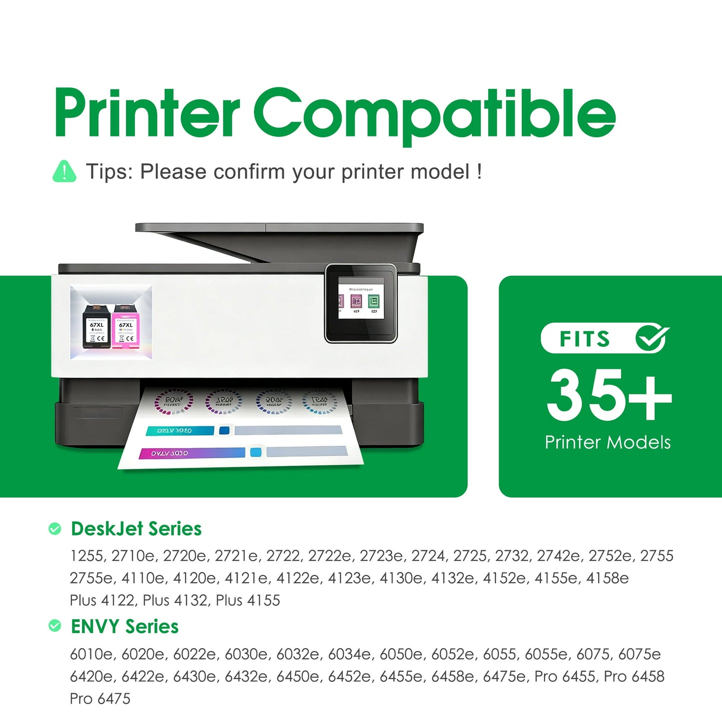 67XL Ink Cartridge 2-Pack Black/Tri-Color Compatible for HP67 Ink Cartridges for DeskJet 2700 2700e 2855e 2755 2755e 4155e 4255e Envy 6000 6400 6055e Printer