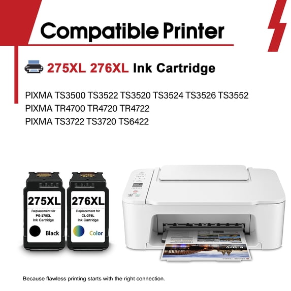 PGI-275XL CLI-276XL Ink Cartridge combo pack Compatible for Canon PGI 275XL CLI 276XL 275 276 for PIXMA TS3722 TS3522 TR4722 Printer (2 Pack Black,Color)