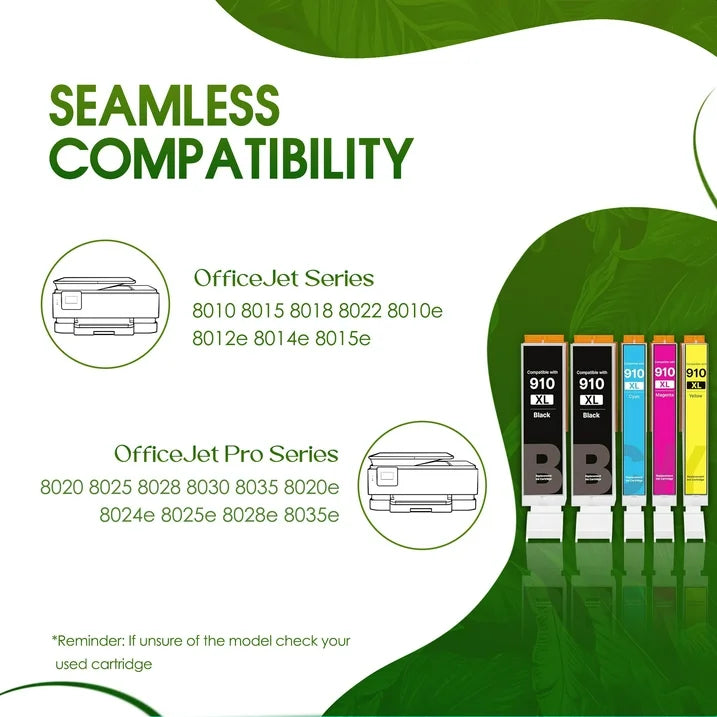 910 Ink Cartridge Compatible for HP 910XL Combo Pack Ink Cartridges 910 Printer Ink 910 XL for OfficeJet 8020 8015e Pro 8025e 8020e (5 Pack)