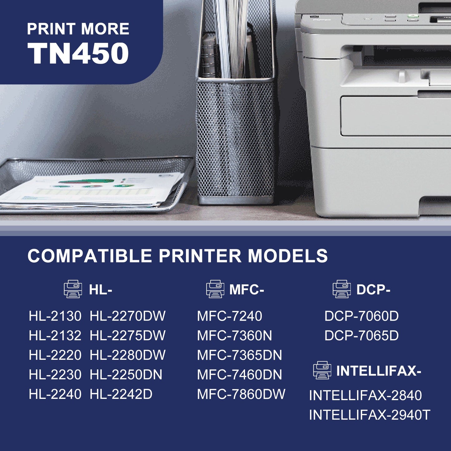 TN450 Toner Cartridges Compatible for Brother TN-450 TN 450 Toner Cartridge TN420 TN 420 for HL-2270DW HL-2280DW DCP-7065DN MFC-7860DW HL-2240D DCP-7060D MFC7460DN MFC7240 Printer (2-Pack, Black)