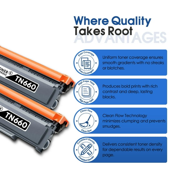 TN660 Toner Cartridge 2 Pack Black Compatible for Brother TN660 TN630 TN 660 TN 630 TN-660 TN-630 Toner Cartridge for DCP-L2520DW DCP-L2540DW HL-L2320D MFC-L2705DW Printer