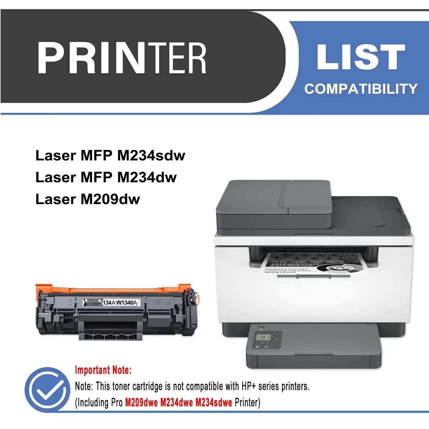 134A W1340A Toner Cartridge Balck 2-Pack Compatible for 134A W1340A Toner Cartridges for Laser M209,MFP M234 Series Printer