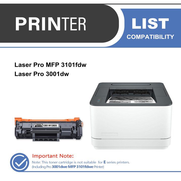 138X W1380X Toner Cartridge Balck 1-Pack Compatible for HP 138X W1380X Toner Cartridges for Laser Pro 3001 MFP 3101 Series Printer